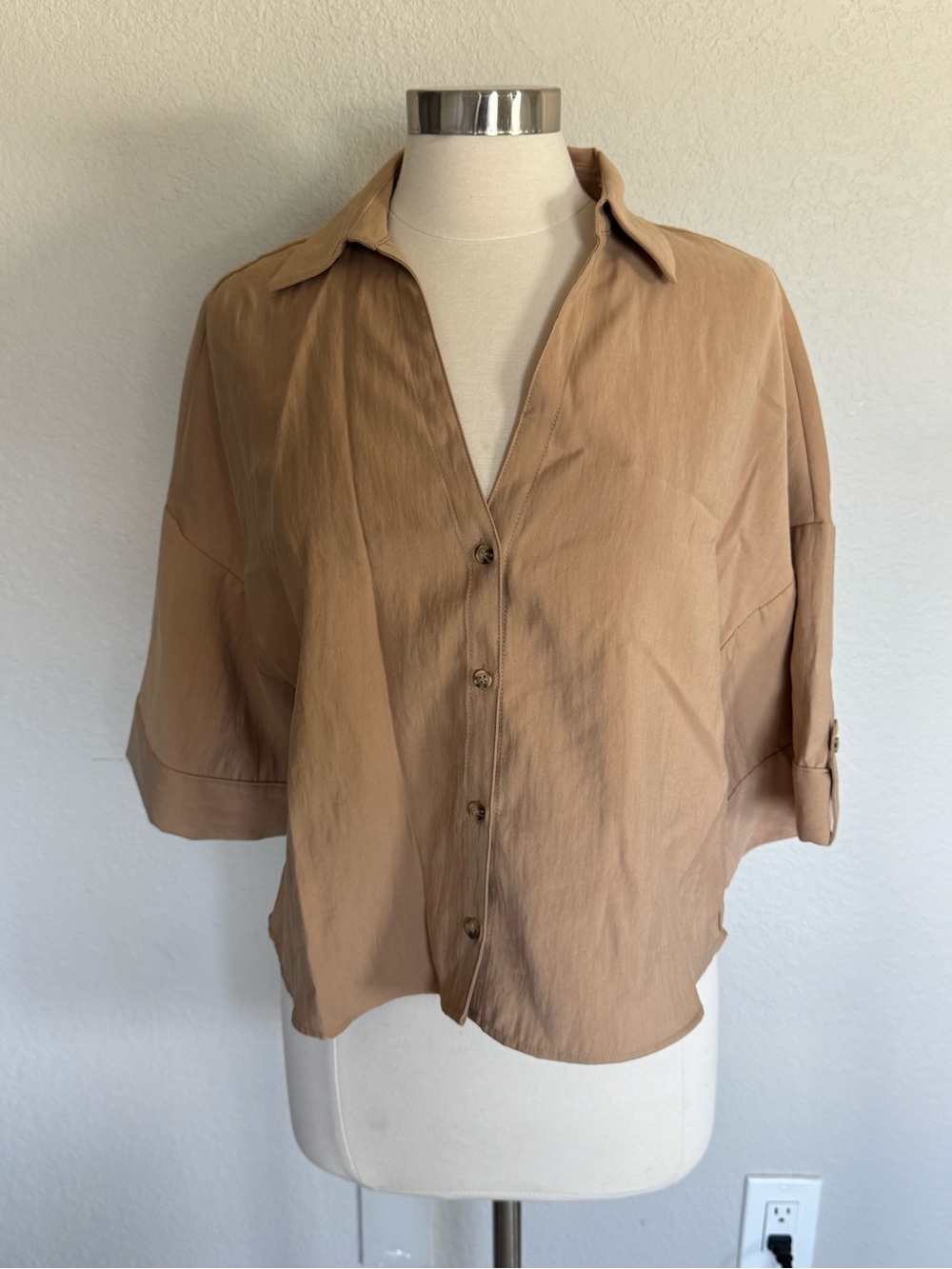 Zara Tan Oversized Button-Up Shirt | NWT | Size Small